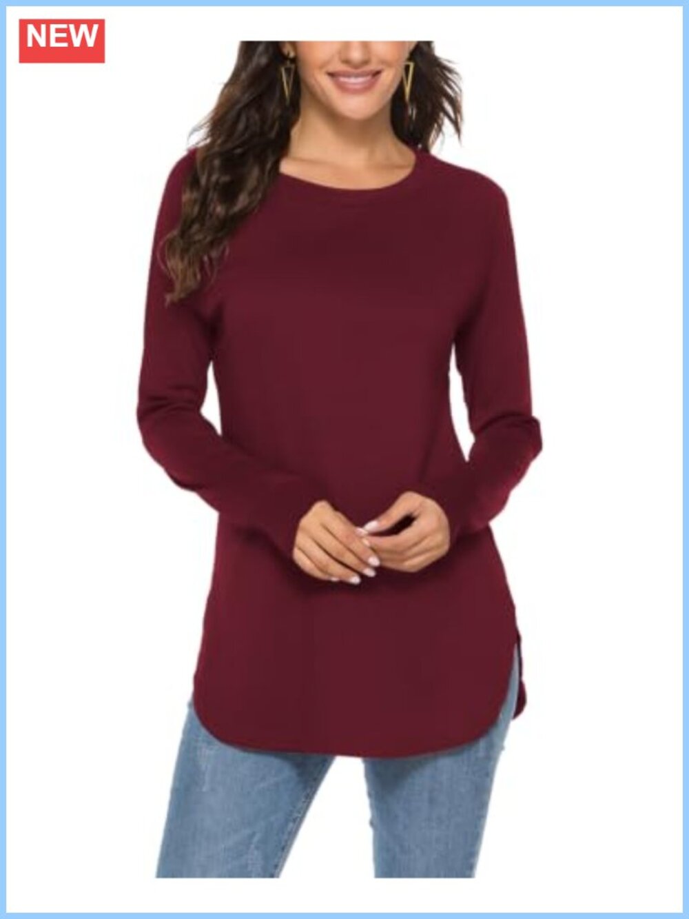 Batwing Long Sleeve Tunic Top Loose Fit Crew Neck Pullover Casual Womens